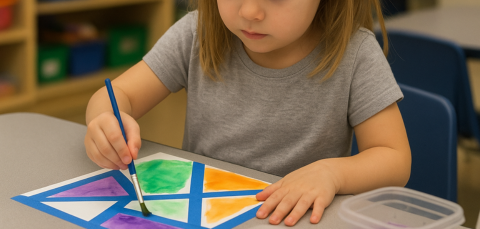 Infant pintant Fundesplai Infant pintant amb pintura i cinta adhesiva