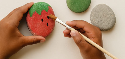 Pintar pedres Fundesplai Mans infant pintant una pedra