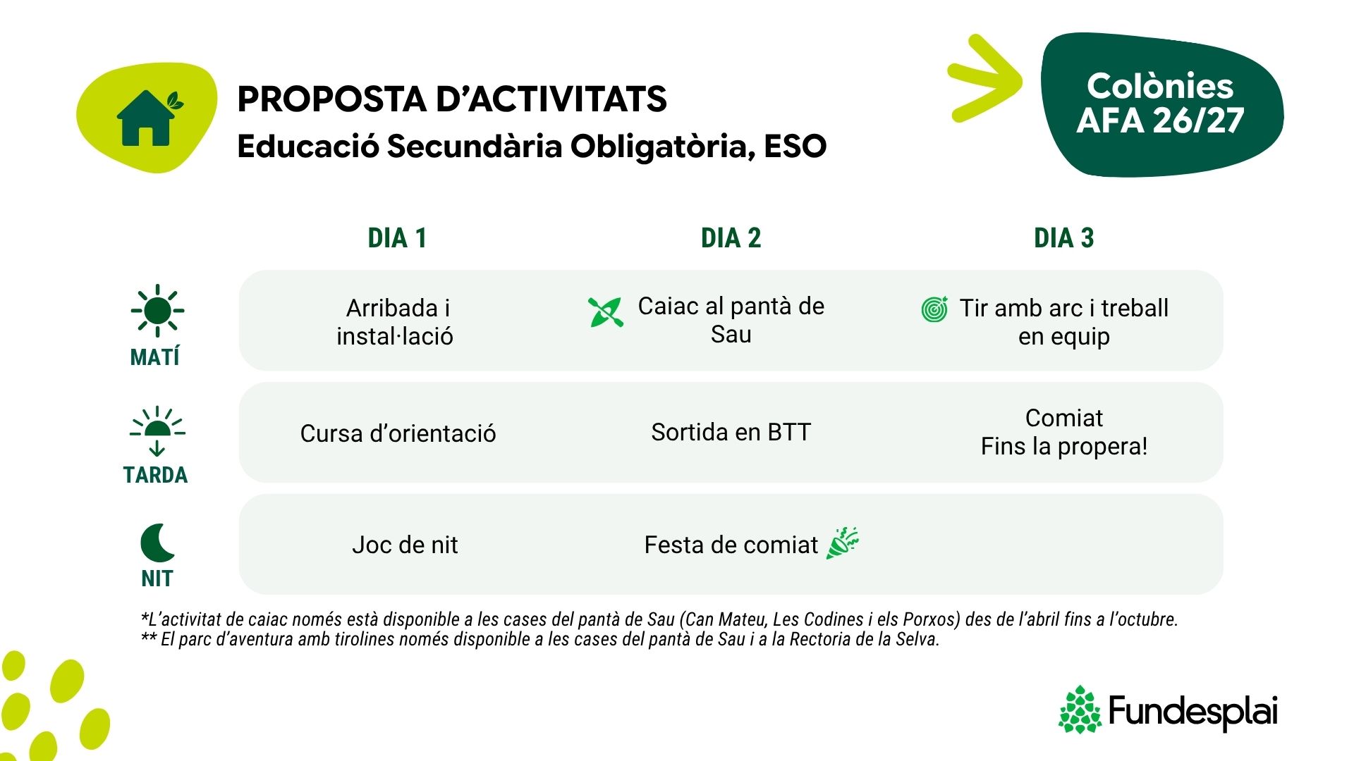 Activitats ESO Colònies AFA 2627 Fundesplai